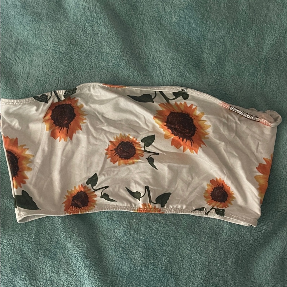 SHEIN Sunflower Print Bandeau - White and Orange